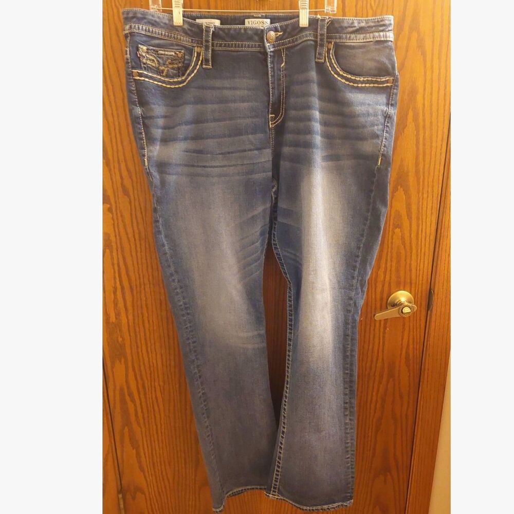 Vigoss Thick Stitch Embellished Bootcut Jeans Womens 22 Medium Wash Boho Western
